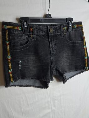 Bubblegum Black Denim Jean Shorts Embroidered Southwestern
